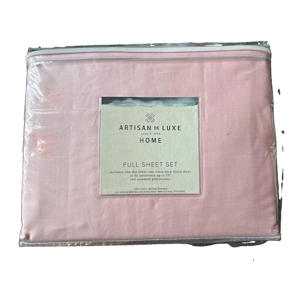 Artisan de Luxe Home Full Sheet Set Pink 100% Cotton 300TC Deep Fitted
